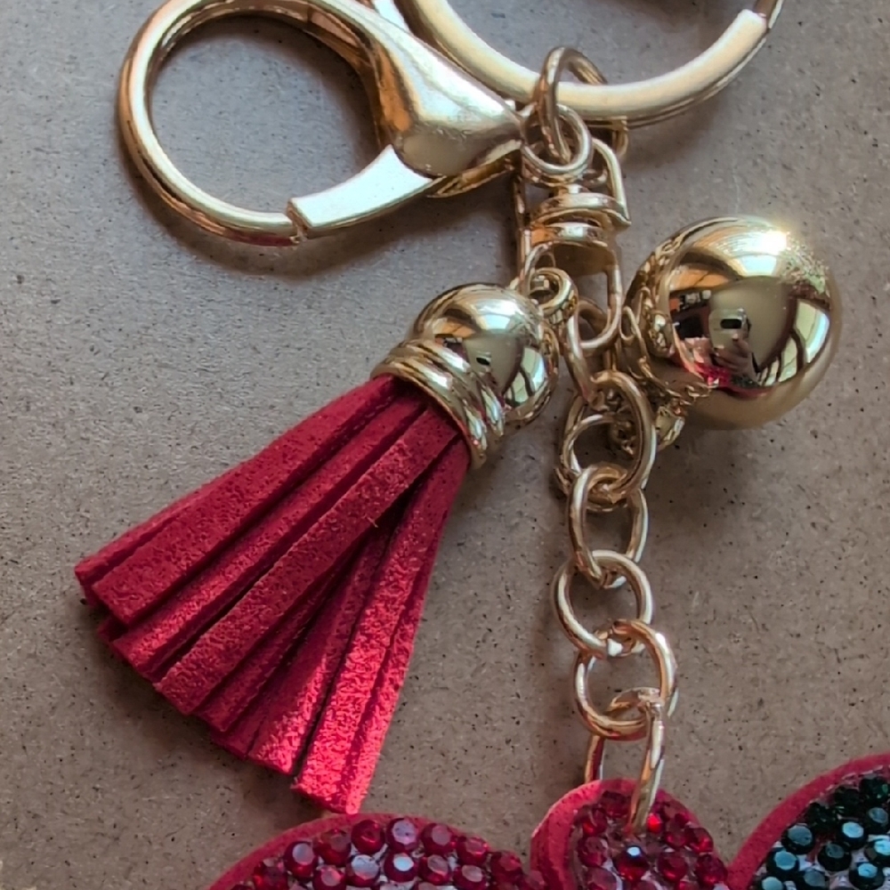 Sparkling Red Apple Keychain Bag Charm with Gold Details - Picture 5 of 6